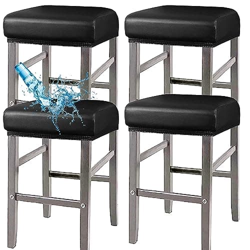 ANWUCHEN Stool Covers Rectangle,4 Pack Stretch Waterproof PU Rectangle Bar Stool Covers Elastic Vanity Stool Cover Removable Counter Stool Covers with Elastic Bands Black