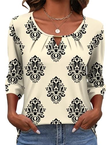 Rapbin Boho Tops for Women Trendy Half Sleeve Shirts Basic Tunics Business Casual Tops Fashion Clothes Apricot Black Pattern M