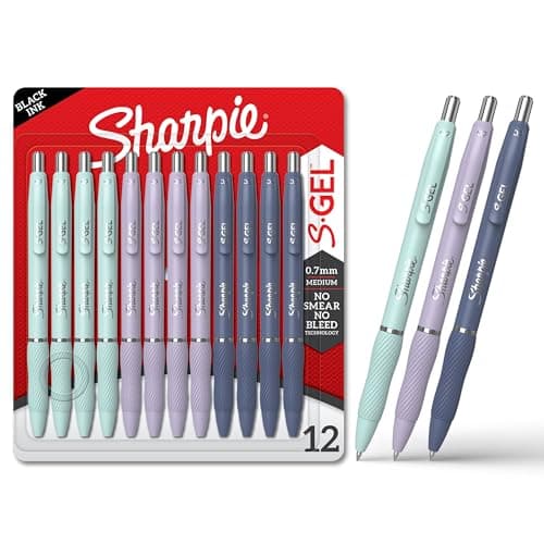 Sharpie S-Gel Gel Pens, Medium Point (0.7mm), Assorted Fashion Barrels, Black Ink, 12 Count - Office, Teacher, School Supplies