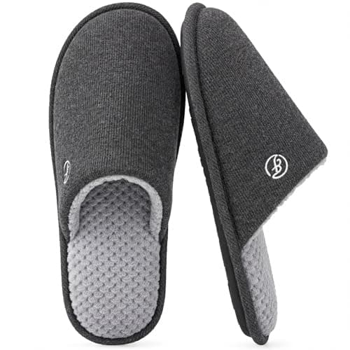 EverFoams Men's Cotton Knit Slippers Lightweight Memory Foam Indoor House Shoes with Anti-Skid Sole (11-12 M US, Lead Gray)
