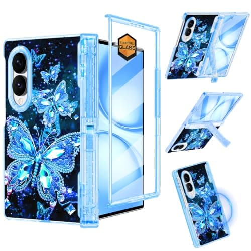 Miqala for Galaxy Z Fold 8 Case,[Glow in The Dark][Compatible with Magsafe][Hidden Stand][Built-in Screen Protector][Hinge Protection] Slim Case for Samsung Galaxy Z Fold 8,Blue Butterfly