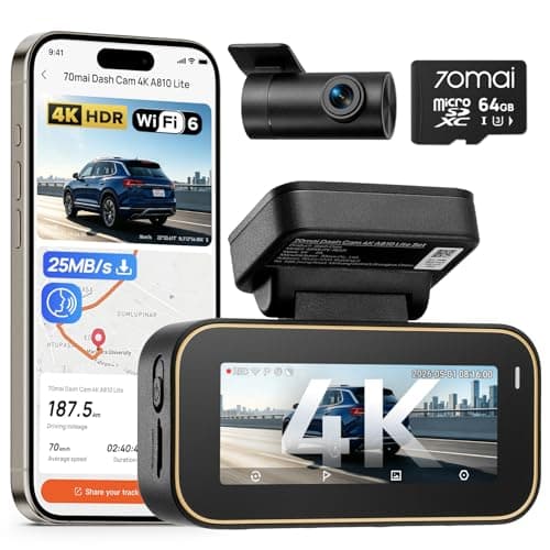 70mai A810 Lite 4K Dash Cam Front and Rear, 5GHz Wi-Fi 6 DashCam, Car Camera 4G LTE Remote Access, GPS Tracking, HDR Night Vision, 24H Parking Mode, Voice Control, Emergency Lock, Loop Recording