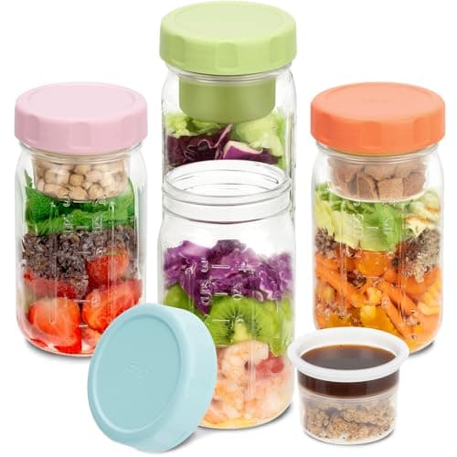 SOLIGT 4 Pack Glass Salad Jars with Lids Meal Prep, Wet/Dry Separation