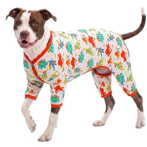 LovinPet Large Dog Pajamas, Pet Pajamas, White Dinos Print, 2XL