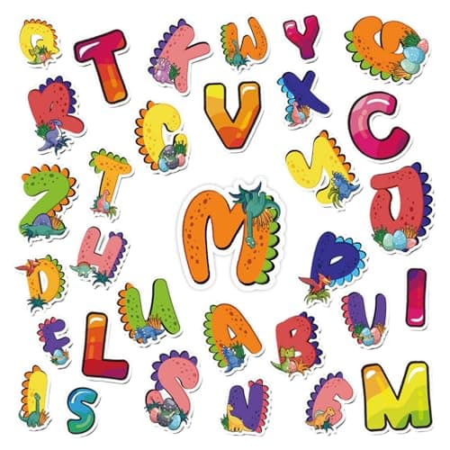 Dinosaur Stickers, 52Pcs Dinosaur Alphabet Stickers for Water Bottle, Laptop, Skateboard, Guitar, Cute Dinosaur Scrapbook Journalin Stickers for Boys and Girls