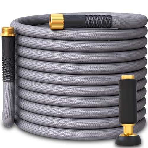 TITAN Garden Hose | Flexible, Lightweight, Kink-Free & Durable Hybrid Water Hose with Heavy Duty Brass Connectors & High-Pressure Jet Nozzle (50FT x 1/2”)