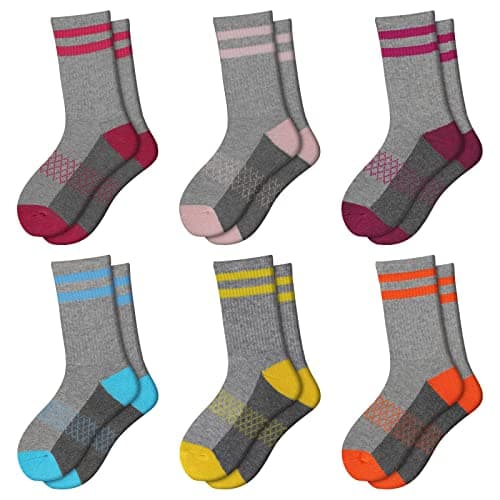 Comfoex Girls Crew Socks Athletic Half Cushioned Long Socks Cotton Calf Socks For Kids 6 Pairs