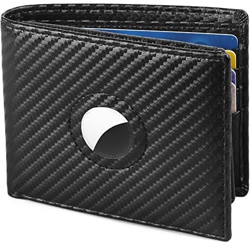 Huztencor AirTag Wallet Minimalist Front Pocket Mens Wallet for Apple Air Tag Carbon Fiber Black