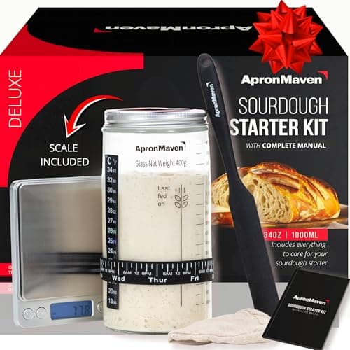 Complete Sourdough Starter Kit – Glass Jar with Lid, Kitchen Scale and More | Useful Birthday Gifts for Women, Bakers, Mom, Wife Christmas Gift Idea | Make Homemade Artisan Bread | Care for Your Sourdough Starter