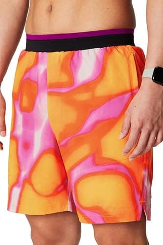Fabletics Men's The Fundamental Short II, Workout, Running, Training, Gym, Yoga, Ultra Lightweight, 7" Inseam, S, Pink Escape Summer Madness