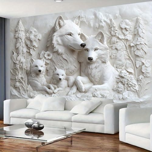 FENDROM 3D Printed White Wolf Family Tapestry,Embossed Wolfs Winter Wall Hanging,Fantasy Wild Animals Tapestries Backdrop for Bedroom Living Room Dorm Decor Gift Ideas