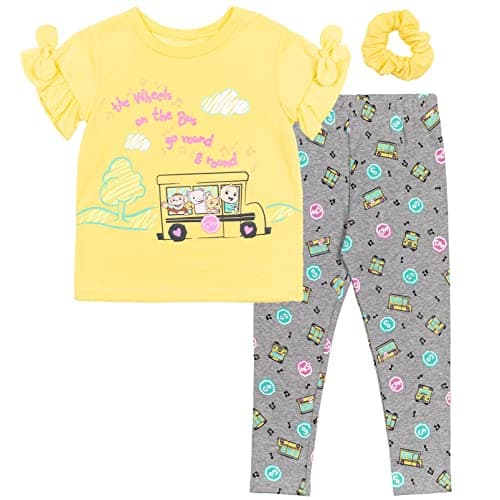 CoComelon JJ Infant Baby Girls 3 Piece Outfit Set: T-Shirt Legging Scrunchy Yellow/Gray 18 Months