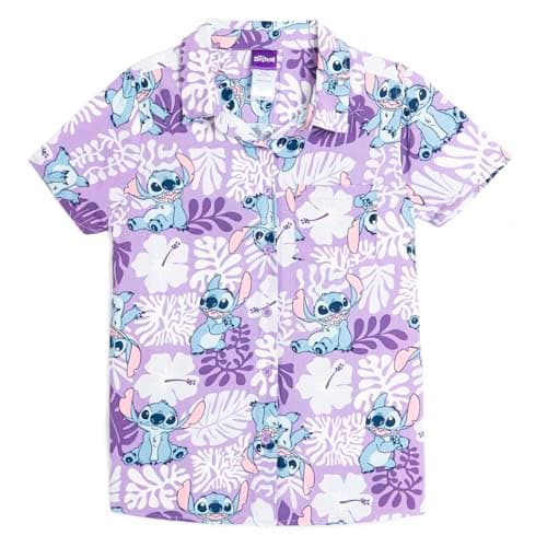 Disney Lilo & Stitch Big Girls Hawaiian Button Down Dress Shirt Purple 14-16