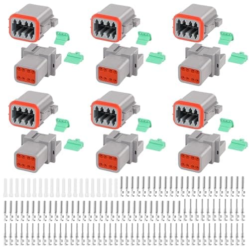 GKG DTK6-1 8 Pin Deutsch Connector Kit,6 Sets DT Deutsch Connector 8 Pin,Gray Waterproof Electrical Wire Connectors with 55 Pairs Size 16 Stamped Contacts 14-18AWG for Engine,Truck and Boat,etc