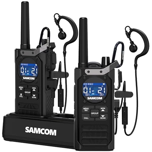 SAMCOM Walkie Talkies for Adults Long Range - T5 Waterproof Rechargeable Heavy Duty GMRS Two Way Radio with NOAA AI Noise Reduction, Flashlight SOS,Dual Charging Type-C