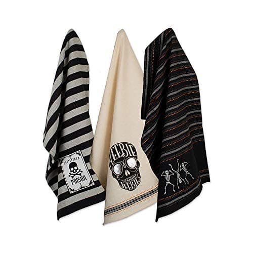 DII Happy Halloween Dishtowel Collection Embellished Cotton Kitchen Hand Towel Set, 18x28, Skeleton, 3 Count