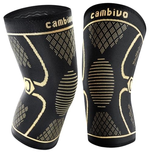 CAMBIVO 2 Pack Copper Knee Braces for Knee Pain, Knee Compression Sleeve for Men and Women, Knee Support for Meniscus Tear, Running, Weightlifting, Workout, ACL, Arthritis, Joint Pain Relief (Gold, Small)
