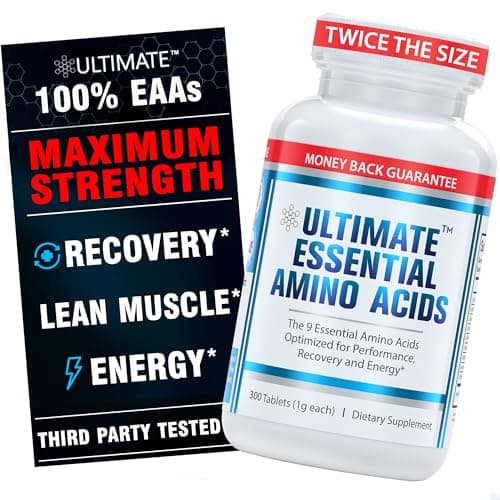 Ultimate Essential Amino Acids Supplement for Cutting, Fasting & Workouts - All 9 EAAs, 3000mg - 40% Leucine, 4:1:1 BCAA Ratio - Binder-Free with Organic Coating - Vegan, Keto, Non-GMO - 300 Tablets