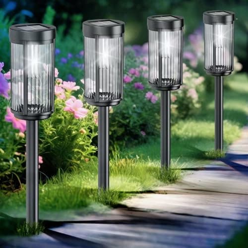 EXCMARK 12 Pack Outdoor Solar Lights Waterproof for Yard Garden Walkway Pathway Lawn Decorative Contemporary Landscape Lighting. (Cool White Light, 12)