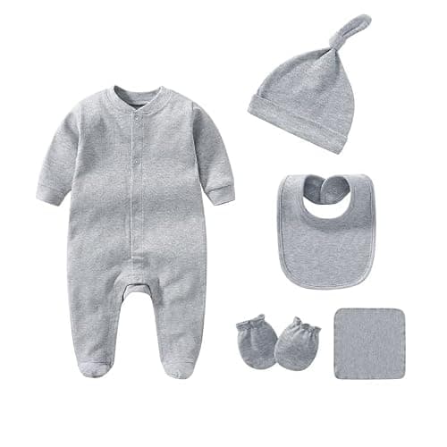 Newborn Boy Girl Clothes Sets Baby Cotton Long Sleeve Romper Jumpsuits Unisex Outfits with Baby Mittens Hats Gloves