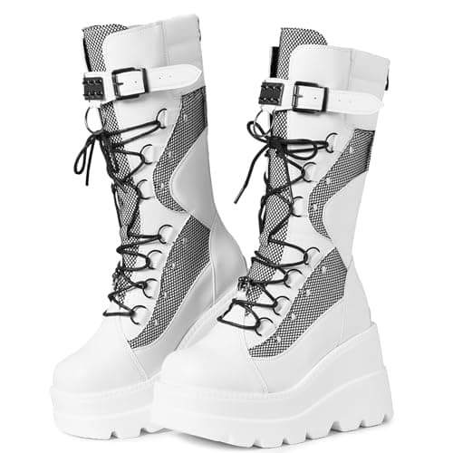 Tscoyuki Platform Boots for Women- Mid Calf Rave Goth Boot