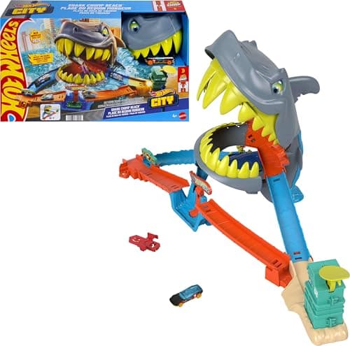 ​Hot Wheels City Shark Chomp Beach Playset & 1:64 Scale Toy Car