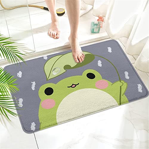 Twyt decor Cute Frog Imitation Cashmere Bathroom Mat Rug - Rubber Non-Slip Super Absorbent Washable Bathroom Rug for Tub Shower Sink Bedroom (17" Wx 27" L)