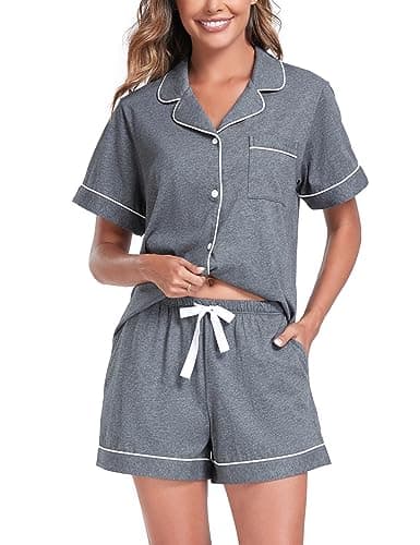 COLORFULLEAF Womens 100% Cotton Pajamas Set Short Sleeve Button Down Pjs