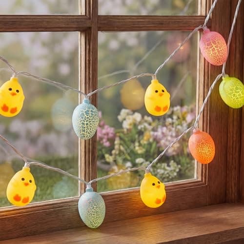 Easter Egg Chicken String Lights Plug in, 8.5Ft Outdoor Easter Decorations Lights with 10 LED Egg Chicken Pastel Fairy Lights Waterproof for Indoor Outdoor Spring Party Garden Home Window Decor