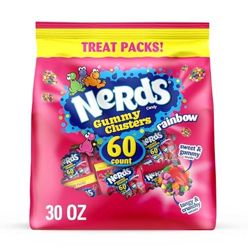 NERDS Gummy Clusters Rainbow Candy, Treat Size Packs, 30 oz, 60 Ct