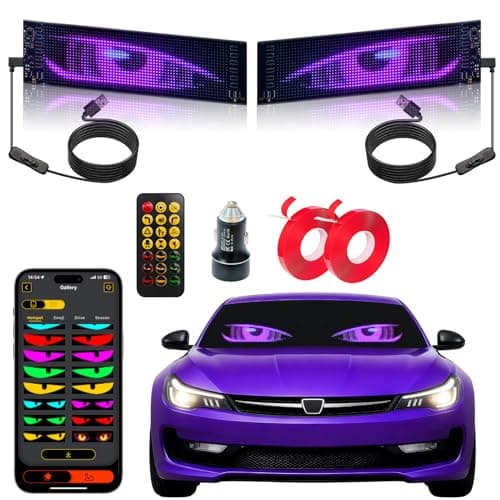 2PCS LED Eyes for Car Windshield, 13.7"x4" Devil Eyes Light for Cars, Programmable Soft Screen LED Sign with APP Control and Remote Controller