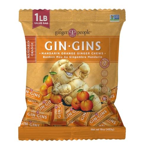 GIN GINS Mandarin Orange Ginger Chews Made w/Fresh Ginger 1lb 1Pk