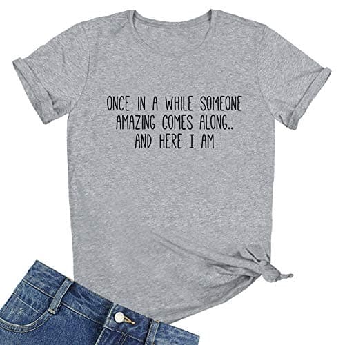 BLACKMYTH Women's Graphic Funny T Shirt Cute Tops Teen Girl Tees Grey XX-Large