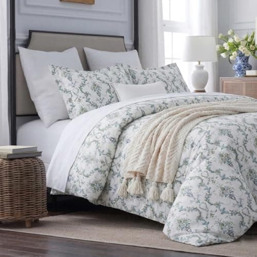 DAUAOTO King Size Duvet Cover Set - 104"x90" Cover + 2 Shams, 100% Cotton Bedding Sets Botanical Vines Print, Farmhouse Cuntry Green Pattern