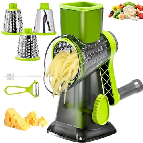 Eleko Meyar Cheese Grater with Handle, Multifunctional Manual Rotary Cheese Grater - Cheese Shredder Easily Chop Carrots, Potatoes, Vegetables and Fruits and Easy to Clean