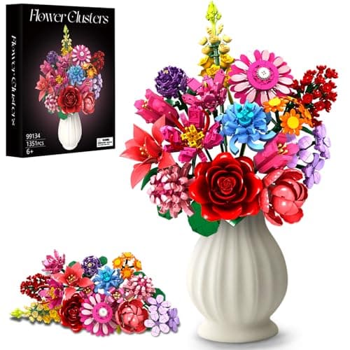 Linkowin Flower Bouquet Building Set, 14 Flower Rose Lily Sunflowers Plant Botanical Collection DIY Toy for Home Office Decor Valentines Day Birthday Gifts for Adults Women Girls Kids 6+ 1316 Pcs