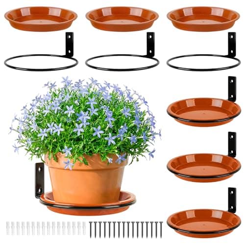 U0U 6 Inch Wall Mount Plant Holder with Plant Saucer Trays, Metal Wall Plant Holder for Wall,Ring Plant Wall Holder for Indoor Plants Bedroom Living Room Balcony Decor (Red, 6inch/6pcs)