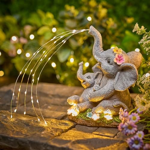 Brightown Solar-Elephant-Garden-Decor-Statue with Succulent & Watering LED Lights, Waterproof Outdoor Decor for Patio, Lawn, Balcony & Yard Decorations Outdoor, Unique Mothers Day Gifts for Mom Women
