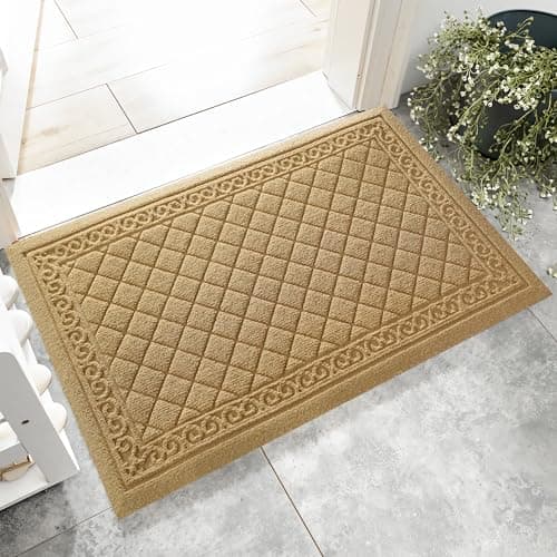 VivaNest Classic Beige Vintage Outdoor Indoor Entrance Doormats, Absorbent Durable Heavy Duty Welcome Front Door Mat,Thick Natural Rubber Back,Easy Clean Entryway Mat 17x30 Inch, Low Profile