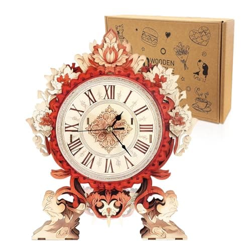 Cutywood 3D Puzzles for Adults Wooden Clock-Flame Flower Model Kit, Mechanical DIY Pendulum Clock with Roman Numerals-Home Wall Decor, Birthday Christmas Day Gift for DIY Lovers