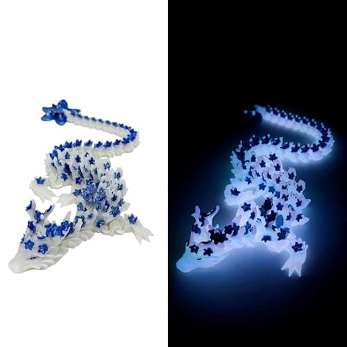 3D Printed Cherry Blossom Crystal Dragon, Articulated & Magical Movable Dragon Model - Perfect for Display, Collection, and Unique Gift, Home Office Executive Desk Decor (Noctilucent Blue, 1PCS)