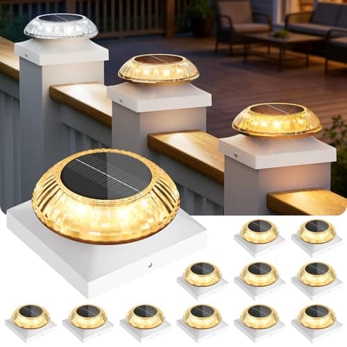 VOLISUN Solar Post Cap Lights 12pack, White Solar Fence - Post Lamps Outdoor Waterproof, with Warm/Natural/Cool Light,for 4x4 Wooden/Vinyl