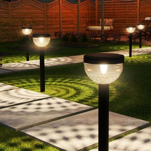 Sunco 6 Pack Round Solar Pathway Lights Outdoor, Super Bright 120 LM, 2CCT 2700K Soft White & 4000K Cool White, Dimmable Path Lights for Garden, Backyard, Walkway, Driveway.