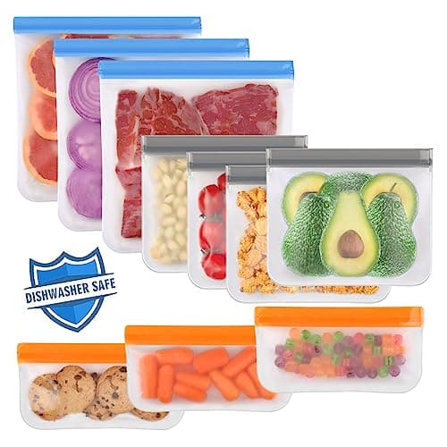 Lerine 10 Pack Reusable Freezer Bags Dishwasher Safe, Food Storage Bags