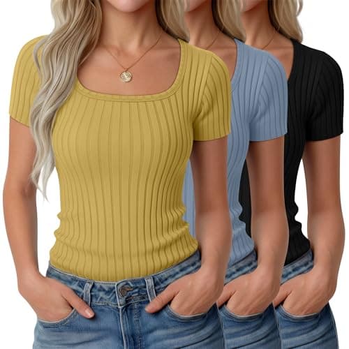 Sweetyweee 3 Pack Women's Cotton Short Sleeve Tops, 3-Color, Small