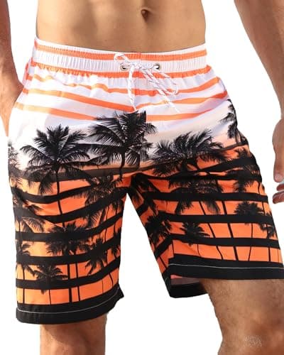 APTRO Men's Swim Trunks 9 inch Bathing Suit Big & Tall Orange Stripes 4X