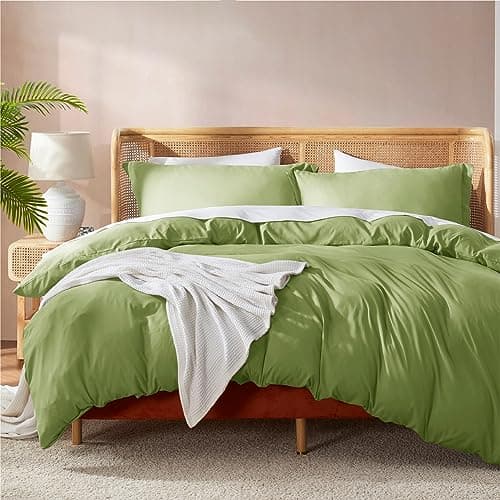Nestl Twin Duvet Cover Set - Soft Double Brushed Calla Green Duvet Cover Twin XL, 2 Piece, with Button Closure, 1 Duvet Cover 68x90 inches and 1 Pillow Sham