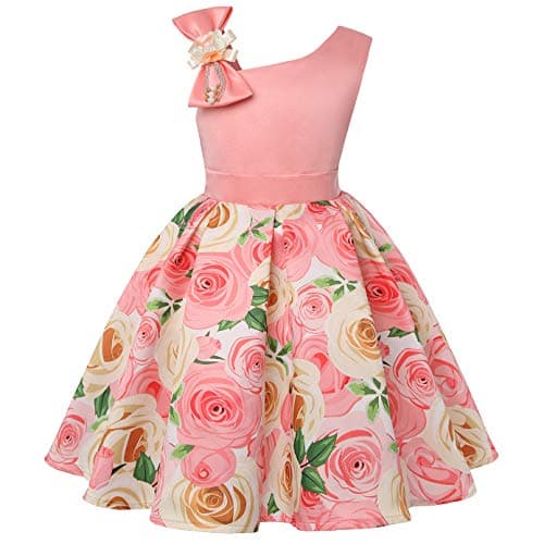Little Girls Vintage Floral Dresses Birthday Party New Year Wedding Event Prom Tutu Dress (Peach,130)