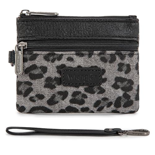 Wrangler Small Wallet for Women Cheetah Print Wristlet Wallets Mini Change Pouch Black