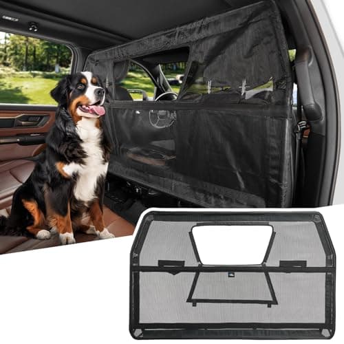 JOYTUTUS 56" Wide Dog Car Barrier with Removable Visual Window, Car Barrier for SUV Escape-Proof, Net for Behind Front Seats, Vehicle Gate for Dog Travel, Ideal for Sedans SUVs Trucks